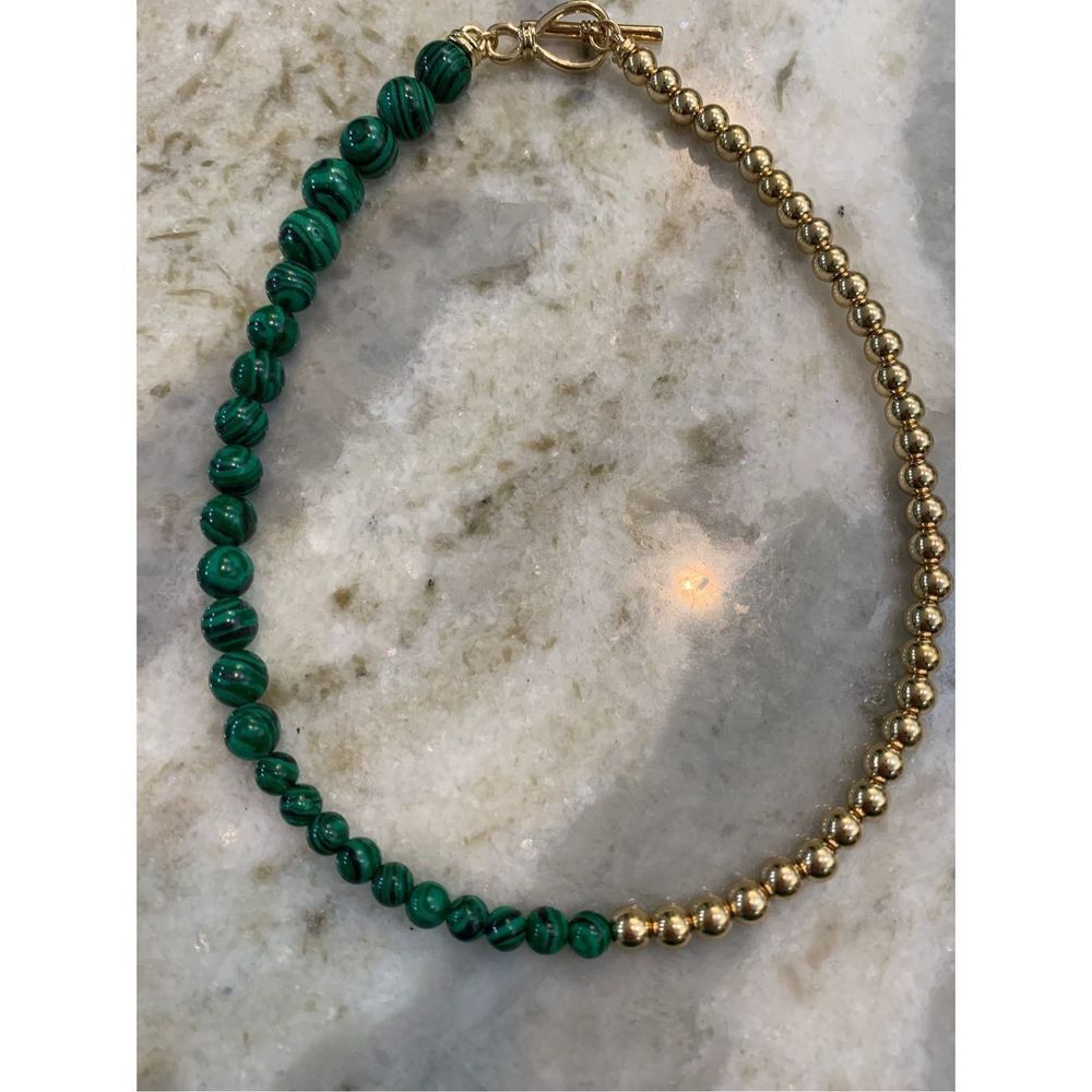 Semi Precious Stone and Gold Bead Necklace